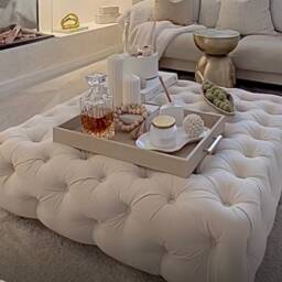 Handmade Upholstered Chesterfield Coffee Table Footstool, Plush Fabric - thumbnail 3