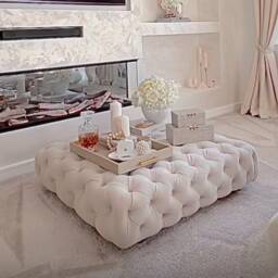 Handmade Upholstered Chesterfield Coffee Table Footstool, Plush Fabric - thumbnail 2