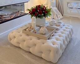 Handmade Upholstered Chesterfield Coffee Table Footstool, Plush Fabric