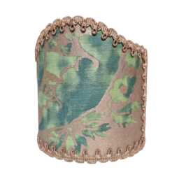 Pair Of Wall Sconce Clip-On Shield Shades Fortuny Fabric Green & Silvery Gold Olimpia Pattern Mini Lampshade - Handmade in Italy - thumbnail 4