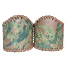 Pair Of Wall Sconce Clip-On Shield Shades Fortuny Fabric Green & Silvery Gold Olimpia Pattern Mini Lampshade - Handmade in Italy