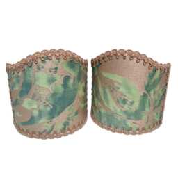 Pair Of Wall Sconce Clip-On Shield Shades Fortuny Fabric Green & Silvery Gold Olimpia Pattern Mini Lampshade - Handmade in Italy - thumbnail 2