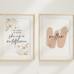 Wildflower Prints, Personalised Nursery Blush Pink, Girls Wall Decor, Art, Set Of 2 Prints, Kids Prints - thumbnail 2