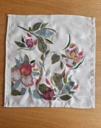 Pink & Green Flowers Abstract Hand Embroidery Wall Art - thumbnail 1