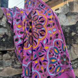 Velvet Suzani Throw - Pink Boho Embroidered Couch Blanket - thumbnail 4