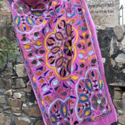Velvet Suzani Throw - Pink Boho Embroidered Couch Blanket - thumbnail 3