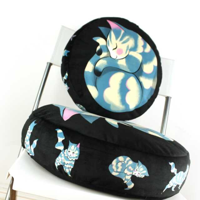 Cat Cushion - Small - Curled Up Kitten Blue Velvet Throw Pillow - image 1