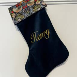 Luxury Velvet William Morris Strawberry Thief Personalised Christmas Stocking - thumbnail 4