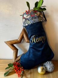 Luxury Velvet William Morris Strawberry Thief Personalised Christmas Stocking