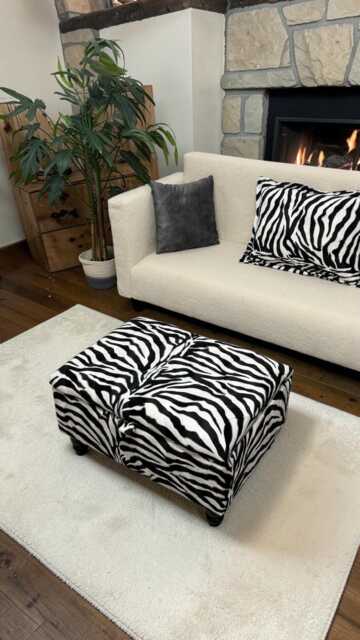 Fufu Zebra Animal Print Ottoman Footstool Coffee Table Pouffe Bench Chesterfield - image 1