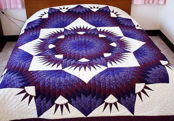 Custom Broken Twinkling Star Quilt, Stars Bedroom D??cor, Purple King Quilt, Cotton Queen Amish Inspired Quilt Country Quilt Bedspread - image 1