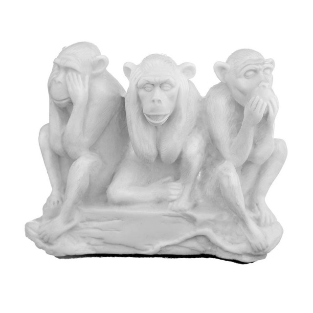 Decorative Marble Figurine Statue Three Wise Monkeys See Hear Speak No Evil 4.4'' - 11 cm White