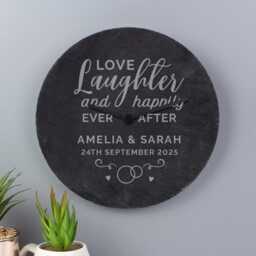 Personalised Clock - Love Laughter Slate Gift For Her Him Anniversary Couple - thumbnail 2