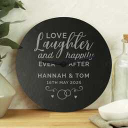 Personalised Clock - Love Laughter Slate Gift For Her Him Anniversary Couple - thumbnail 1
