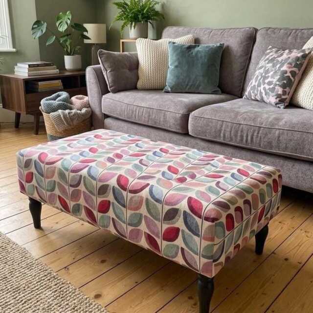 Large Handmade Footstool, Upholstered Ottoman, Padded Stool, Flat Top, Fabric Colours & Hardwood Legs Options - image 1