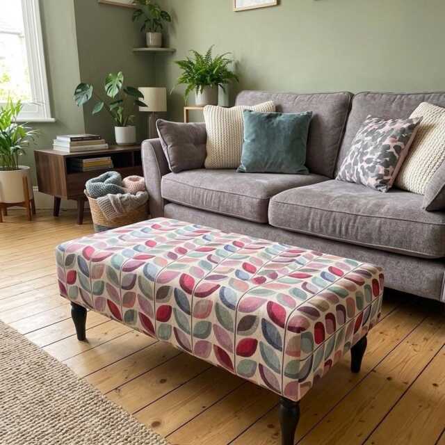 Large Handmade Footstool, Upholstered Ottoman, Padded Stool, Flat Top, Fabric Colours & Hardwood Legs Options - image 1