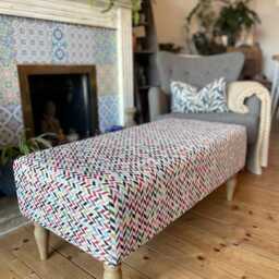 Large Handmade Footstool, Upholstered Ottoman, Padded Stool, Flat Top, Fabric Colours & Hardwood Legs Options - thumbnail 3