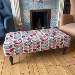 Large Handmade Footstool, Upholstered Ottoman, Padded Stool, Flat Top, Fabric Colours & Hardwood Legs Options - thumbnail 2
