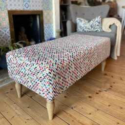 Large Handmade Footstool, Upholstered Ottoman, Padded Stool, Flat Top, Fabric Colours & Hardwood Legs Options - thumbnail 3