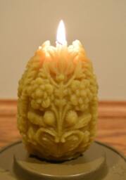 Pure Beeswax Candle. Faberge Egg Shape. 2.5x3.25 Inches. Unbleached Cotton Wicking. Hand Poured. Unscented. 100% Pure Beeswax - thumbnail 2