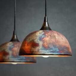 Custom Raku Ceramic Pendant Light Matte Peacock Kitchen Lighting - thumbnail 1