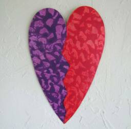 Recycled Metal Heart Wall Art Sculpture Red, Orange, Purple - 8x14 - thumbnail 1