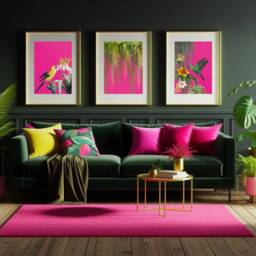 Hot Pink Maximalist Tropical Bird Prints - Jungle Botanical Wall Art Set - thumbnail 2