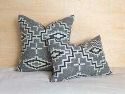 Kiva Steps Wool Pillow Cover, Black & White Southwestern Cover - Made To Order - thumbnail 1