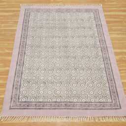 Hand Block Printed Mandala Rug, Light Purple Cotton Boho Carpet - thumbnail 2