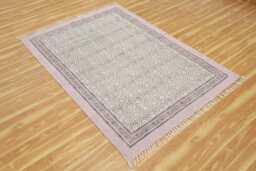 Hand Block Printed Mandala Rug, Light Purple Cotton Boho Carpet - thumbnail 1