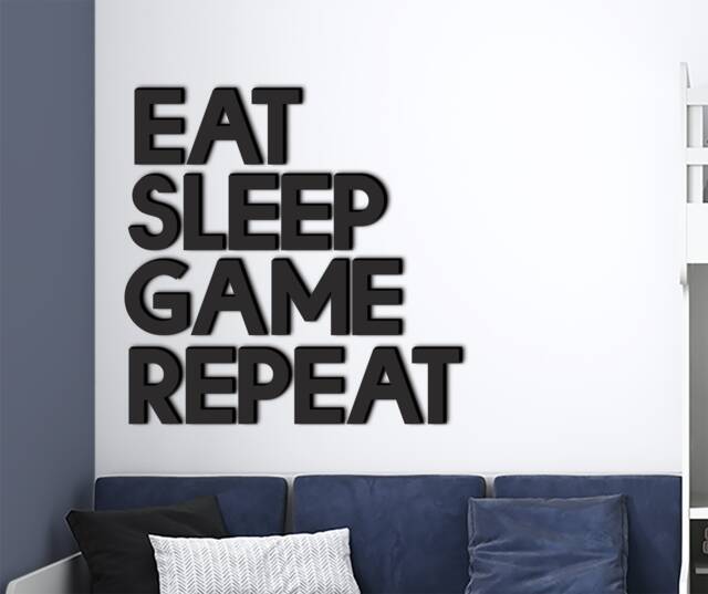 Gamer Wall Art - Large Eat Sleep Game Repeat Decor 3D Acrylic & Wood, Custom Colors, Gaming Room Accent - image 1