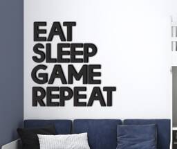 Gamer Wall Art - Large Eat Sleep Game Repeat Decor 3D Acrylic & Wood, Custom Colors, Gaming Room Accent - thumbnail 1