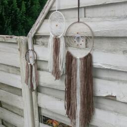 Boho Dreamcatcher Set Of 3, Brown & White With Yarn Falls, Wallhanging Homedecor - thumbnail 2
