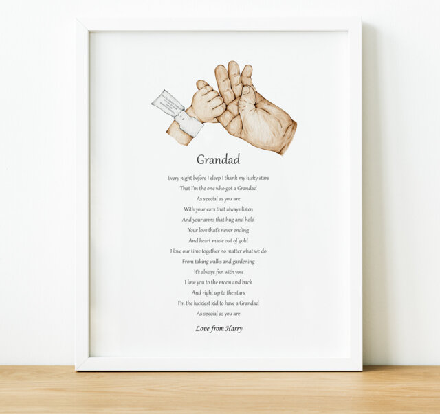 Personalised Grandparents Poem Print, Family Hand Print Fathers Day Grandad Gifts, Birthday Gift For Grandpa From Grandchild Unframed