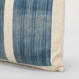 Vintage Hmong Indigo Batik Pillow Cover Rustic Hemp Cushion, 20x20 - thumbnail 3