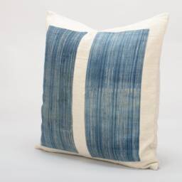 Vintage Hmong Indigo Batik Pillow Cover Rustic Hemp Cushion, 20x20 - thumbnail 2