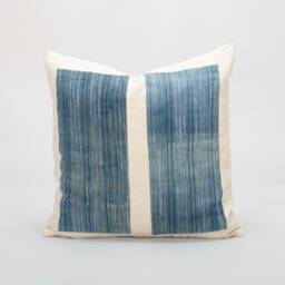 Vintage Hmong Indigo Batik Pillow Cover Rustic Hemp Cushion, 20x20 - thumbnail 1