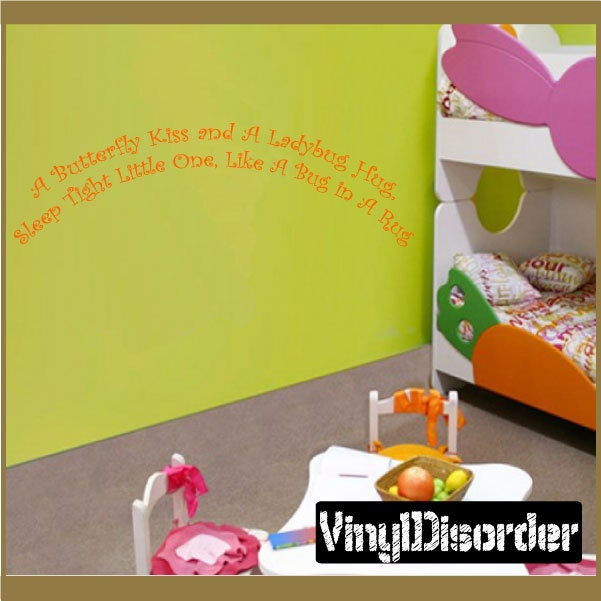 A Butterfly Kiss & A Ladybug Hug, Sleep Tight Little One Like Bug - Vinyl Wall Decal Quotes Sticker Nurseryquotes03Et - image 1