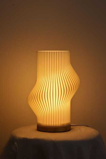 3D Printed Lamp With Wood Base, Unique Gift For Her, House Warming Gift, Bedside Table Lamp, Warm Night Light, Pla Lampshade - image 1