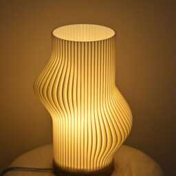 3D Printed Lamp With Wood Base, Unique Gift For Her, House Warming Gift, Bedside Table Lamp, Warm Night Light, Pla Lampshade - thumbnail 3