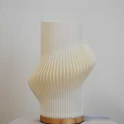 3D Printed Lamp With Wood Base, Unique Gift For Her, House Warming Gift, Bedside Table Lamp, Warm Night Light, Pla Lampshade - thumbnail 2