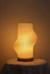 3D Printed Lamp With Wood Base, Unique Gift For Her, House Warming Gift, Bedside Table Lamp, Warm Night Light, Pla Lampshade - thumbnail 1