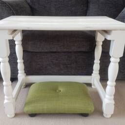 Handmade Green Upholstered Footstool Small Under Desk Ottoman - thumbnail 2
