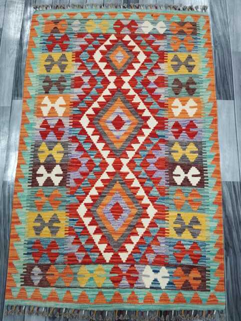 Multicolour Rug, Handmade Artisan Afghan Turkish Scandinavian Navajo Bohemian Flatweave Wool Kilim 154x100 cm - image 1