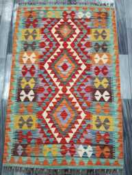 Multicolour Rug, Handmade Artisan Afghan Turkish Scandinavian Navajo Bohemian Flatweave Wool Kilim 154x100 cm - thumbnail 1