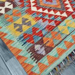 Multicolour Rug, Handmade Artisan Afghan Turkish Scandinavian Navajo Bohemian Flatweave Wool Kilim 154x100 cm - thumbnail 2