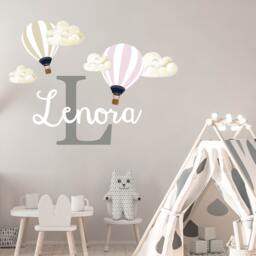 Clouds Personalized Name Wall Decal. Hot Air Balloon Decoration For Baby Room. Kids & Monogram Sticker Nursery Decor R47 - thumbnail 2