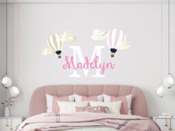 Clouds Personalized Name Wall Decal. Hot Air Balloon Decoration For Baby Room. Kids & Monogram Sticker Nursery Decor R47 - thumbnail 1