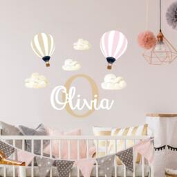 Clouds Personalized Name Wall Decal. Hot Air Balloon Decoration For Baby Room. Kids & Monogram Sticker Nursery Decor R47 - thumbnail 3