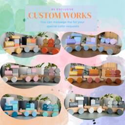 Montessori Train/Blue Puzzle Wooden Locomotive Toy Railway Nursery Decor Gift For Baby - thumbnail 4